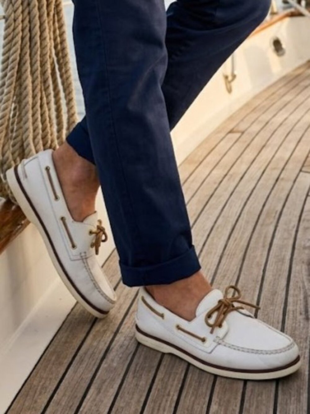 Sperry Top Sider Men Boat Shoes White Leather Deck Moccasins Size 8.5